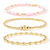 3Pcs Glass & Brass Round Beads Stretch Bracelets HD9470-1-1