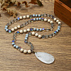 Natural Quartz Crystal Flat Teardrop Pendant Round Gems and Cube Glass Beaded Long Necklaces for Women FS-WG9FE58-08-1