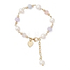 Round Natural Cultured Freshwater Pearl & Natural Lavender Amethyst & Aquamarine & Madagascar Rose Quartz Beaded Link Bracelets for Women BJEW-JB12807-2
