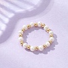 Natural Pearl & Brass Bead Finger Rings for Women RJEW-JR00963-01-4