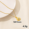 Stylish Stainless Steel Rhinestones Flat Round with Evil Eye Pendant Necklace QQ6499-12-1