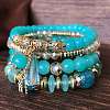 4Pcs 4 Styles Bohemian Style Alloy Glass Round Beaded Stretch Bracelets FS-WG80D8B-02-1