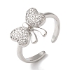 Bowknot Brass Micro Pave Clear Cubic Zirconia Open Cuff Rings for Women RJEW-C098-03P-1