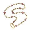 Natural Strawberry Quartz Nuggets Beaded Chain Necklaces NJEW-JN06508-02-3