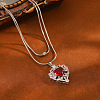 Brass Pave Red Cubic Zirconia Heart Pendant Round Snake Chain Double Layer Necklaces for Women WG9EE5F-02-1
