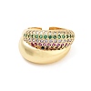 Brass Micro Pave Colorful Cubic Zirconia Open Cuff Ring for Women RJEW-Z055-03G-02-2