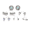 6 Pairs 6 Style Leaf & Flat Round & Flower Glass Stud Earrings AJEW-PW0005-24AS-2