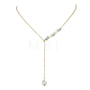 Natural Larimar Round Pendant Brass Cable Chain Lariat Y Necklaces with Natural Pearl for Women NJEW-JN06611-01-2
