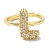 Rack Plating Letter Brass Micro Pave Clear Cubic Zirconia Adjustable Rings for Women KK-S391-03G-L-1