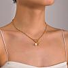 304 Stainless Steel and Faux Pearl Round Pendant Necklaces with OT Clasps for Women AR1092-4
