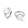 Brass Micro Pave Cubic Zirconia with Natural Quartz Crystal Cuff Open Rings RJEW-T035-01P-G-4
