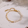 French Vintage Natural Pearl Potato Beaded Bracelets with 304 Stainless Steel Paperclip Chains for Women HS0908-1-1