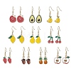 10 Pairs 10 Styles Fruit Alloy Enamel Dangle Earrings for Women EJEW-JE05905-1