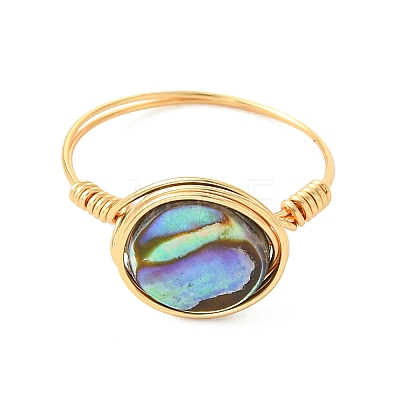 Flat Round Abalone Shell/Paua Shell Finger Rings RJEW-JR01031-1