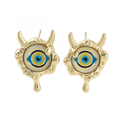 Rack Plating Eye Brass Stud Earrings EJEW-C108-08G-02-1