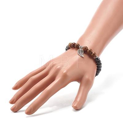 Reiki Natural Labradorite & Wenge Wood Beads Stretch Bracelet BJEW-JB06896-02-1