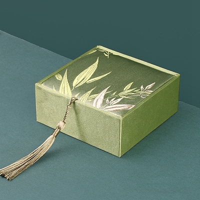 Chinese Style Bamboo Leaf Brocade & Satin Box PW-WG65017-16-1