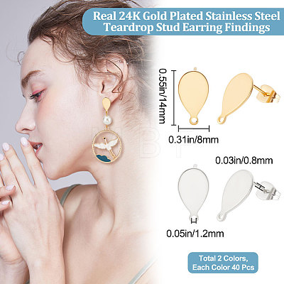 80Pcs 2 Colors 201 Stainless Steel Stud Earring Findings STAS-BBC0002-25-1