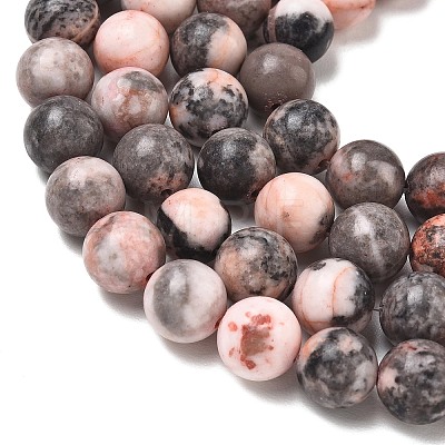 Natural Pink Zebra Jasper Round Bead Strands G-E334-10mm-11-1