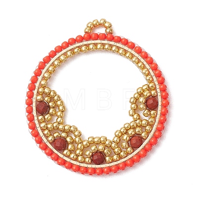 Natural Red Jasper & Glass Seed Beaded Pendants PALLOY-MZ01268-02-1