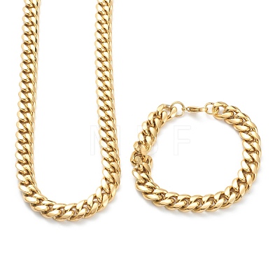 Ion Plating(IP) 304 Stainless Steel Cuban Link Chain Bracelets & Necklaces Jewelry Sets SJEW-B019-03D-G-1
