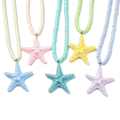 Ocean Resin Starfish Big Pendant Handmade Polymer Clay Heishi Beads Necklaces NJEW-JN06274-1