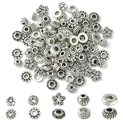 100Pcs 10 Styles Tibetan Style Alloy Spacer Beads TIBEB-YW0001-14-1-1