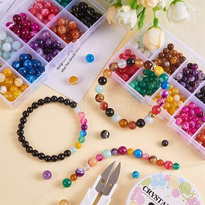 300Pcs 10 Colors Natural Striped Agate/Banded Agate Beads G-SZ0002-03-1