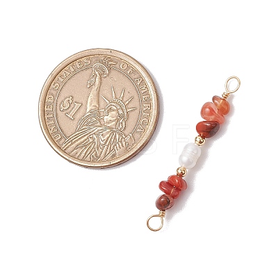 Natural Carnelian Chip & Natural Cultured Freshwater Pearl Rice Beaded Connector Charms PALLOY-JF03707-01-1