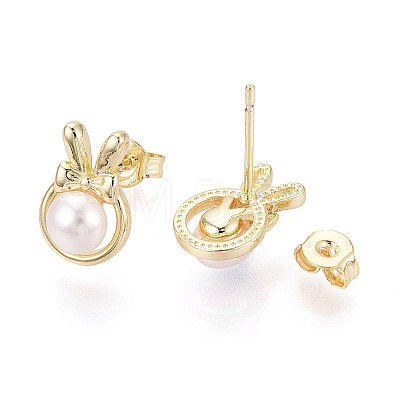 Brass & Natural Pearl Stud Earrings PEAR-N020-WX05-1