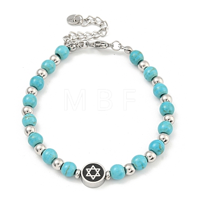 304 Stainless Steel & Synthetic Turquoise Round Beaded Bracelets for Women BJEW-G717-10-1