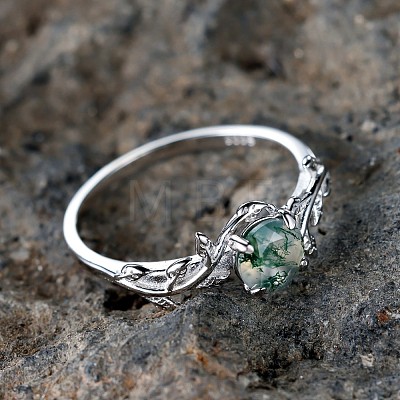 Oval & Leaf 925 Sterling Silver with Moss Agate Finger Rings FS-WGF1EFD-04-1