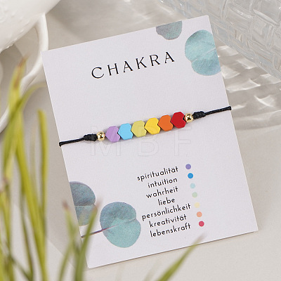 Gemstone Rainbow Heart Beaded Black Cord Adjustable Bracelet for Women YA9246-2-1
