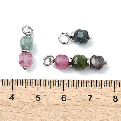 3Pcs 3 Styles Natural Multicolor Tourmaline Beads Pendants PALLOY-JF05292-02-1