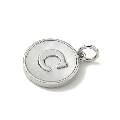 Brass Pave Natural Shell Flat Round with Letter Charms KK-Z115-13P-C-1