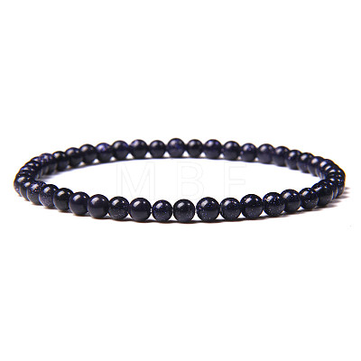 4mm Round Synthetic Blue Goldstone Beads Bracelet for Men KG3069-17-1