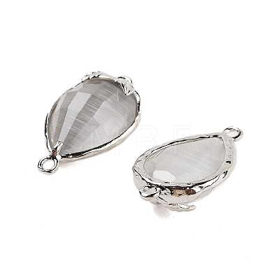 Cat Eye Faceted Teardrop Connector Charms G-B081-02P-04-1