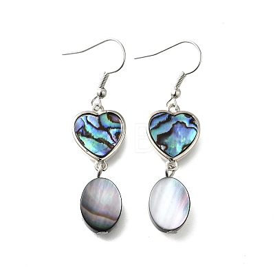 Brass Abalone Shell Black shell Dangle Earrings EJEW-D313-01P-1