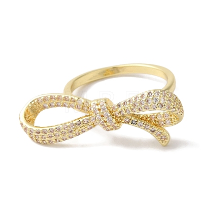 Bowknot Brass Micro Pave Clear Cubic Zirconia Finger Rings for Women RJEW-C098-30G-1