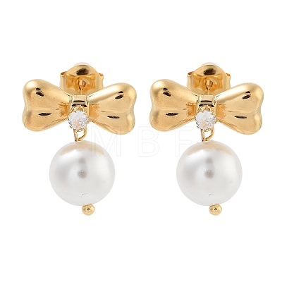 304 Stainless Steel Clear Cubic Zirconia ABS pearl Stud Earrings EJEW-S226-13G-1