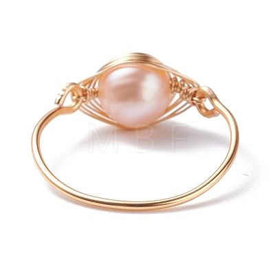 Natural Round Shell Pearl Beads Finger Ring RJEW-JR00412-1