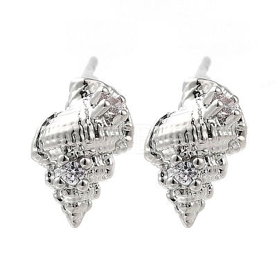 Conch Shape Brass Micro Pave Cubic Zirconia Ear Studs EJEW-D304-32P-1