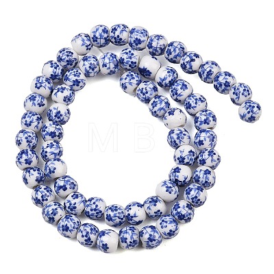 Handmade Flower Printed Porcelain Ceramic Beads Strands PORC-M005-6mm-10-1