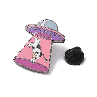 Space Ship with Cow Alloy Enamel Pin Brooch JEWB-R268-04-1
