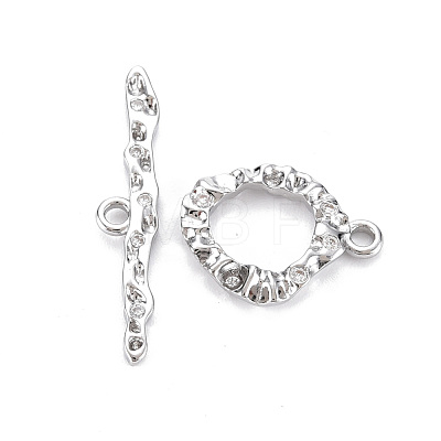 Brass Micro Pave Clear Cubic Zirconia Toggle Clasps KK-S356-581-NF-1