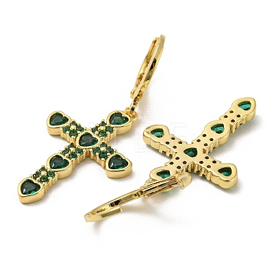 Cross Real 18K Gold Plated Brass Dangle Leverback Earrings EJEW-A033-01G-01-1