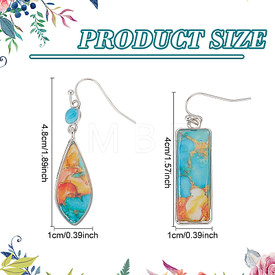 2 Pairs 2 style Teardrop & Rectangle Lampwork Dangle Earrings EJEW-FI0001-17-1