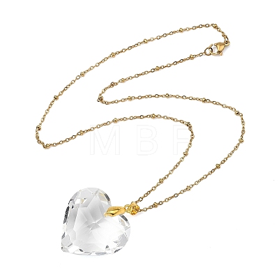 Valentine's Day Faceted Clear Glass Heart Pendant 304 Stainless Steel Satellite Chain Necklaces for Women NJEW-JN06074-01-1