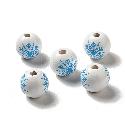 Christmas Snowflake Printed Wood European Beads WOOD-K007-05A-1
