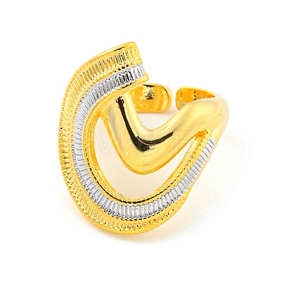 Brass C-shaped Open Cuff Ring for Women AJEW-U003-08G-1